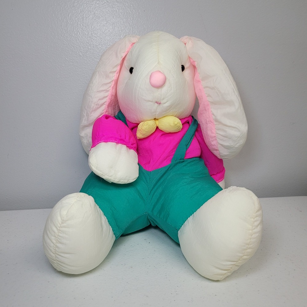 Gibson Nylon Bunny Rabbit 1993 Retro 90s Vintage Plush Pink Teal Windbreaker Toy